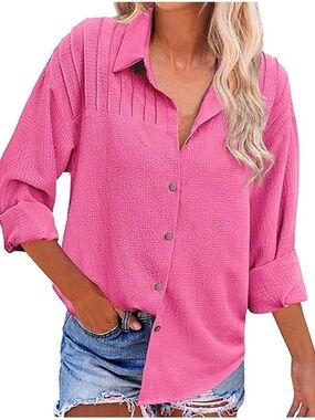 • Title
Hotouch Women's button-down shirt with collar, long sleeves, pink Sz XXL